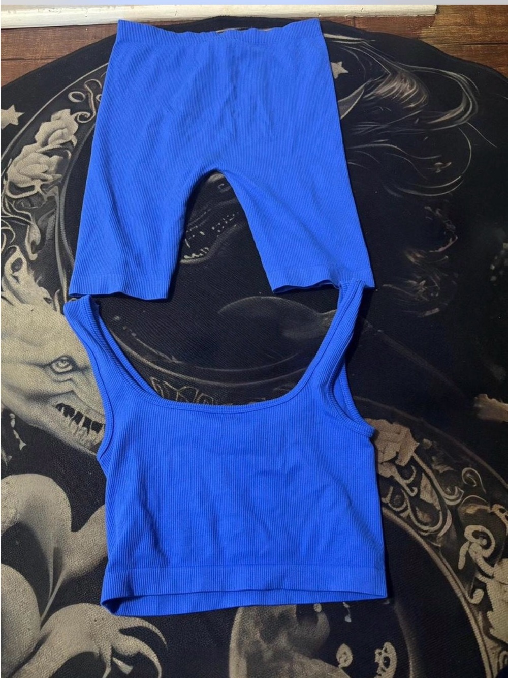 Topps Bright Blue Ribbed Crop Tank & Bike Shorts Set